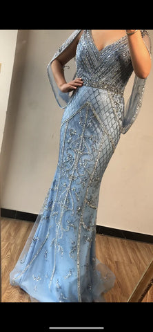 Dubai Grey Nude  Sexy Evening Dresses 2025 Crystal Sleeveless Shawl Yarn Formal LA70382