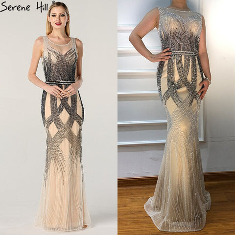 On Sale no return no refundSale Dubai Latest Design Blue Gold Sleeveless Evening Dresses 2025 Beading Sequined Luxury Evening Dress Long Real Photo LA60783