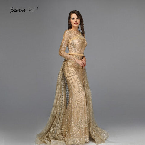 On Sale no return no refundSale Dubai Luxury Gold One Shoulder Evening Dresses 2025 Mermaid Sexy Glitter Evening Gowns Design LA70044