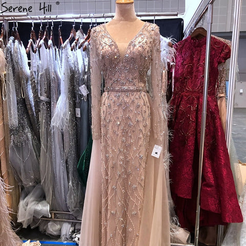 Dubai Luxury Grey With DetachableTrain Evening Dresses 2025 Long Diamond Mermaid Beading Formal Dress LA70341