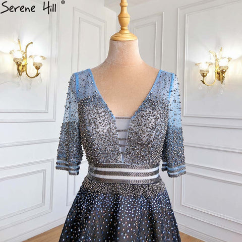 On Sale no return no refundSale Dubai Luxury Half Sleeves A-Line Evening Dresses Black Backless Tulle Sexy Evening Gowns 2025 LA60808