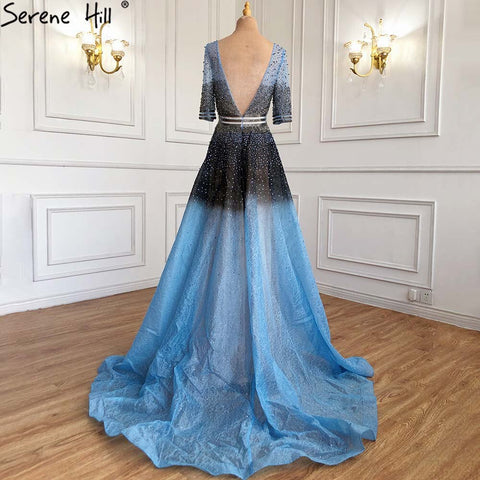 On Sale no return no refundSale Dubai Luxury Half Sleeves A-Line Evening Dresses Black Backless Tulle Sexy Evening Gowns 2025 LA60808