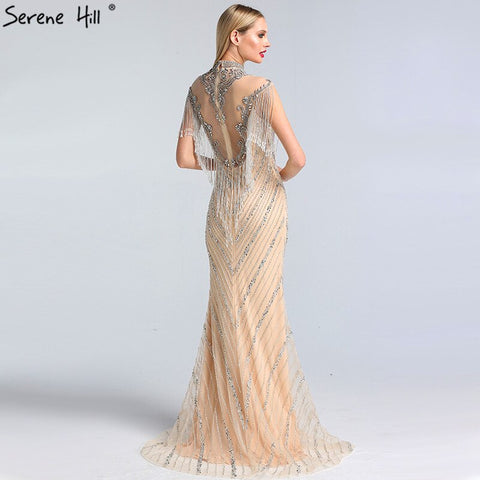 Dubai Luxury High-end Sexy Evening Dresses 2025 Champagne Grey Beading Tassel Formal Dress LA60811