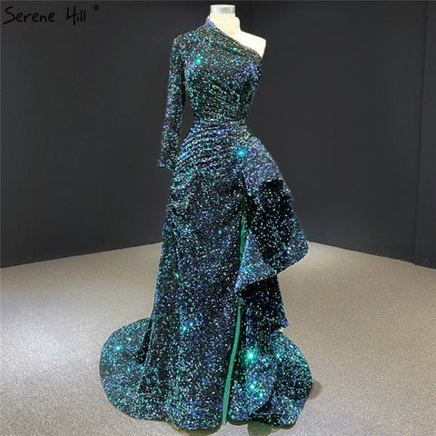 Dubai Luxury One Shoulder Red Evening Dresses 2025 Sequined Sparkle Mermaid Sexy Fromal Dress HM67056