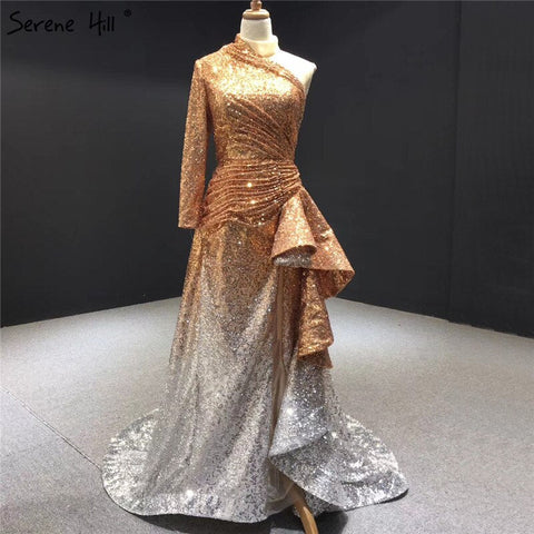 Dubai Luxury One Shoulder Red Evening Dresses 2025 Sequined Sparkle Mermaid Sexy Fromal Dress HM67056