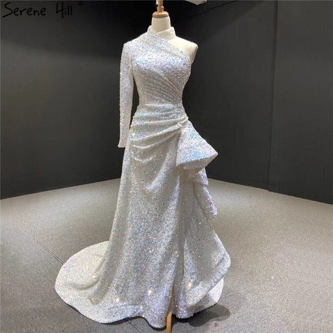 Dubai Luxury One Shoulder Red Evening Dresses 2025 Sequined Sparkle Mermaid Sexy Fromal Dress HM67056