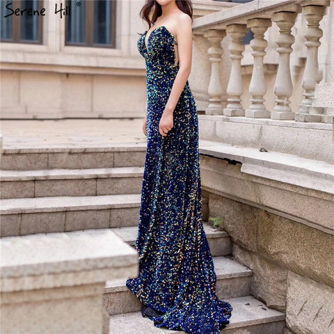 Robe de soirée luxueuse à paillettes scintillantes et sexy, décolleté en cœur, coupe trapèze avec traîne, modèle Dubaï 2025, LA70273 