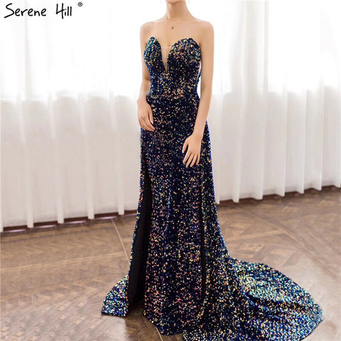Robe de soirée luxueuse à paillettes scintillantes et sexy, décolleté en cœur, coupe trapèze avec traîne, modèle Dubaï 2025, LA70273 