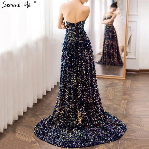 Robe de soirée luxueuse à paillettes scintillantes et sexy, décolleté en cœur, coupe trapèze avec traîne, modèle Dubaï 2025, LA70273 