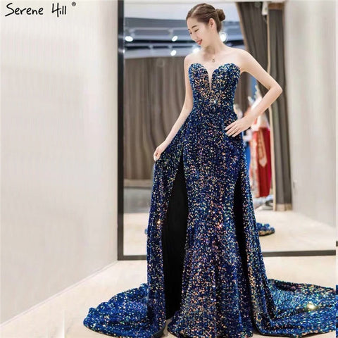 Robe de soirée luxueuse à paillettes scintillantes et sexy, décolleté en cœur, coupe trapèze avec traîne, modèle Dubaï 2025, LA70273 