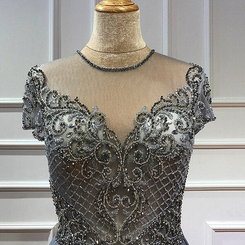 Dubai Mulim Gold A-line Long Satin  Crystal Beading Evening Dresses 2025 Gowns For Woman  Formal Dress LA70550