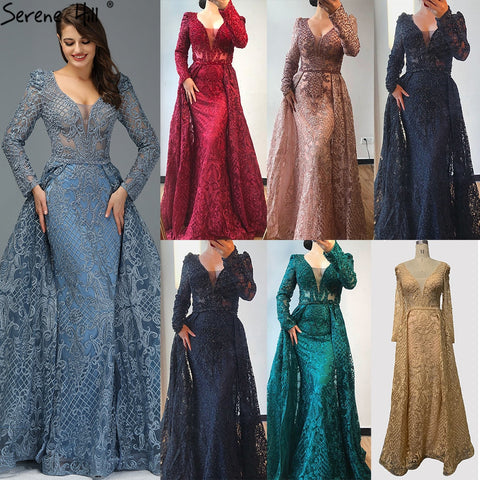 Dubai  Muslim Blue Luxury Long elegant Evening Dresses 2025 Crystal Mermaid Evening Gowns Plus Size LA70159