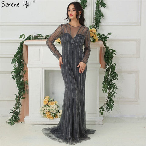 Rebajas en Dubái. Nuevos vestidos de noche de sirena dorados, moda 2025. Vestido de fiesta de noche sexy y lujoso con mangas largas y pedrería (LA6629). 