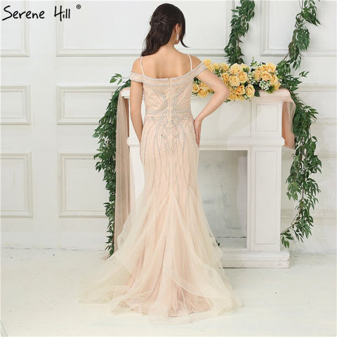 Sale Dubai Nude Boat Neck Luxury Sexy Evening Dresses  Diamond Pearls Off Shoulder Evening Gowns 2025 Real Photo LA6696