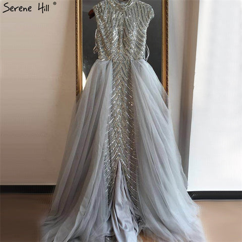 Dubai O-Neck Cap Sleeve Beading Evening Dresses 2025 Nude Sexy Mermaid Formal Dress Plus Size LA60777