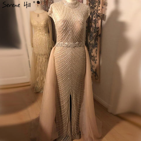 Dubai O-Neck Cap Sleeve Beading Evening Dresses 2025 Nude Sexy Mermaid Formal Dress Plus Size LA60777