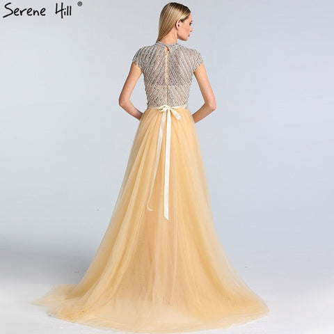 Dubai O-Neck Cap Sleeve Beading Evening Dresses 2025 Nude Sexy Mermaid Formal Dress Plus Size LA60777