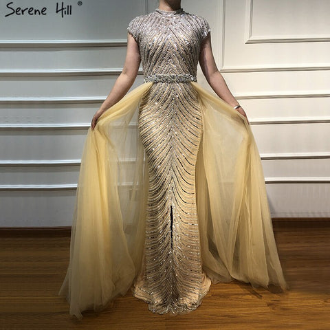 Dubai O-Neck Cap Sleeve Beading Evening Dresses 2025 Nude Sexy Mermaid Formal Dress Plus Size LA60777