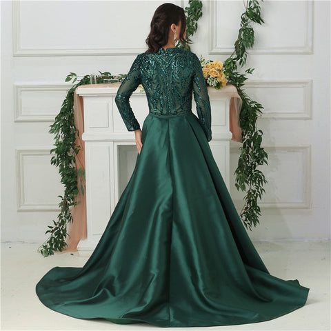 Dubai Peach Luxury Mermaid Vintage Evening Dress Sequined Long Sleeves With Train Evening Gowns 2025 LA6613