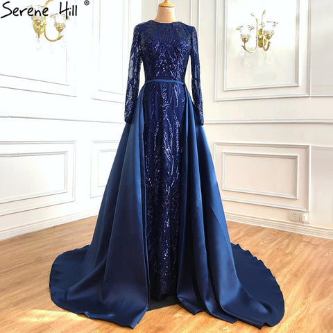 Dubai Peach Luxury Mermaid Vintage Evening Dress Sequined Long Sleeves With Train Evening Gowns 2025 LA6613