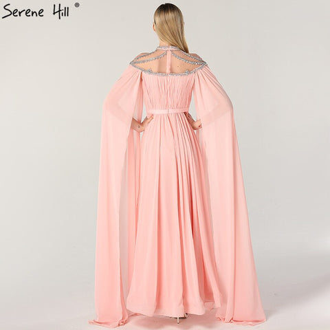 On Sale No Return No Refund Dubai Pink High Collar Chiffon Evening Dresses Design Diamond Sleeveless Beach Evening Gowns 2025 LA60736