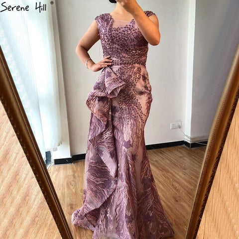 Dubai Pink Mermaid Sleeveless Evening Dresses High-end O-Neck Beading Lace Party Gowns 2025 LA70669