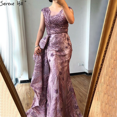 Dubai Pink Mermaid Sleeveless Evening Dresses High-end O-Neck Beading Lace Party Gowns 2025 LA70669