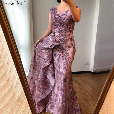 Dubai Pink Mermaid Sleeveless Evening Dresses High-end O-Neck Beading Lace Party Gowns 2025 LA70669