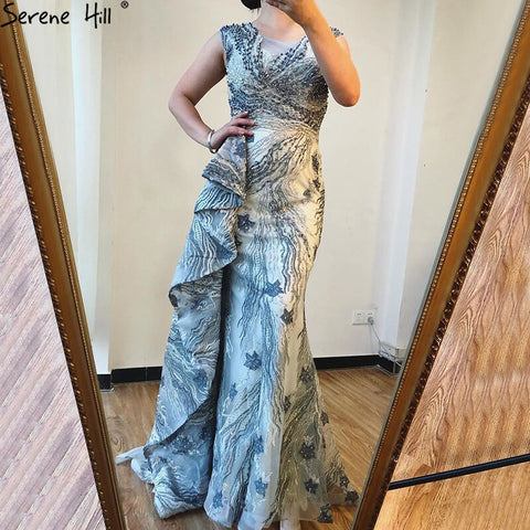 Dubai Pink Mermaid Sleeveless Evening Dresses High-end O-Neck Beading Lace Party Gowns 2025 LA70669