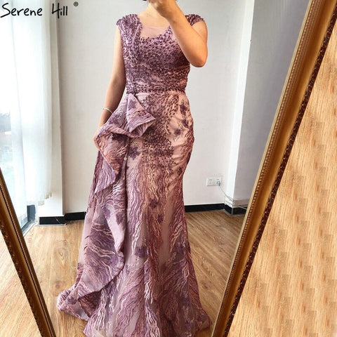 Dubai Pink Mermaid Sleeveless Evening Dresses High-end O-Neck Beading Lace Party Gowns 2025 LA70669