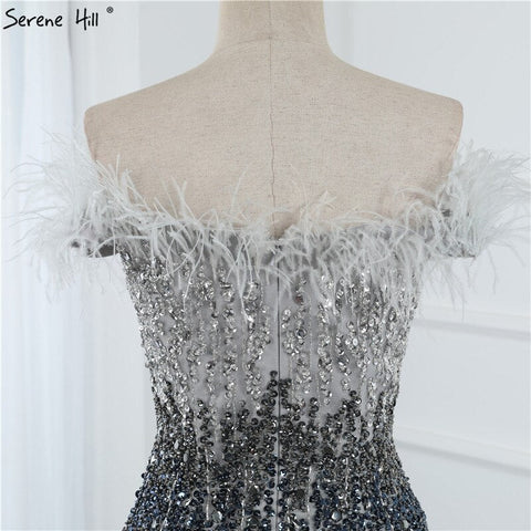 Dubai Pink Sexy Mermaid Evening Dresses Design Luxury Crystal Feathers Sleeveless Formal Gowns 2025 LA70242