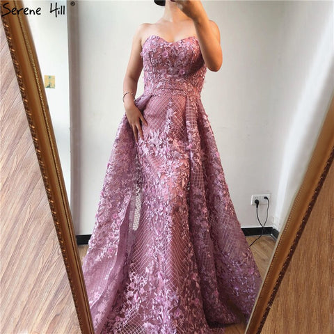 Dubai Pink Strapless Sexy Lace Fromal Dresses 2025 Mermaid Off Shoulder Crystal Evening Gowns Real Photo LA70186