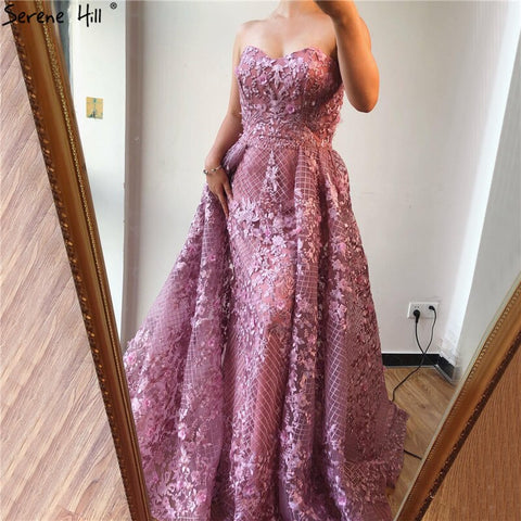 Dubai Pink Strapless Sexy Lace Fromal Dresses 2025 Mermaid Off Shoulder Crystal Evening Gowns Real Photo LA70186