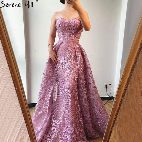 Dubai Pink Strapless Sexy Lace Fromal Dresses 2025 Mermaid Off Shoulder Crystal Evening Gowns Real Photo LA70186