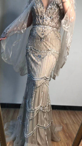 Dubai Purple V-Neck Mermaid Sexy Evening Dresses 2025 Sleeveless Shawl Yarn Feathers Formal Dress LA70171A