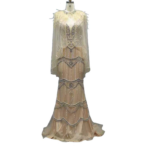 Dubai Purple V-Neck Mermaid Sexy Evening Dresses 2025 Sleeveless Shawl Yarn Feathers Formal Dress LA70171A