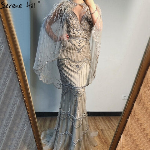 Dubai Purple V-Neck Mermaid Sexy Evening Dresses 2025 Sleeveless Shawl Yarn Feathers Formal Dress LA70171A