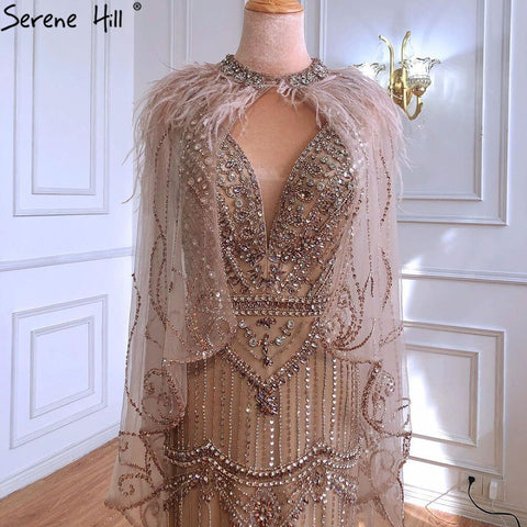 Dubai Purple V-Neck Mermaid Sexy Evening Dresses 2025 Sleeveless Shawl Yarn Feathers Formal Dress LA70171A