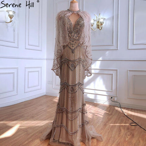 Dubai Purple V-Neck Mermaid Sexy Evening Dresses 2025 Sleeveless Shawl Yarn Feathers Formal Dress LA70171A