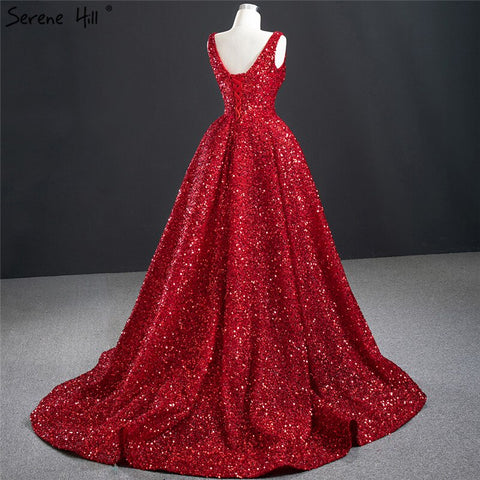 Dubai Red Deep-V Luxury Sexy Evening Dresses 2025 Sleeveless Sequins Asymmetrical  Formal Dress HM67126