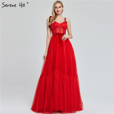Sale Dubai Red Sleeveless Crystal Bow  Evening Dresses 2025 A-Line Sexy Fashion Formal Dress LA60952