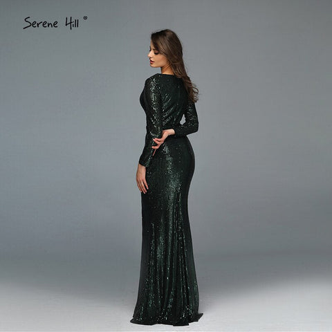 On Sale No Return No Refund Dubai Rose Gold Sequined V-Neck Evening Dresses 2025 Luxury Long Sleeves Sparkle Formal Dress LA60970