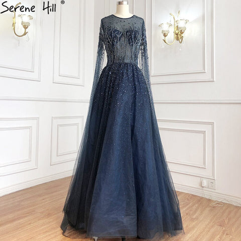 Dubai Silver Grey Long Sleeves Evening Dresses 2025 Luxury A-Line Sexy Fromal Dress Design LA60869