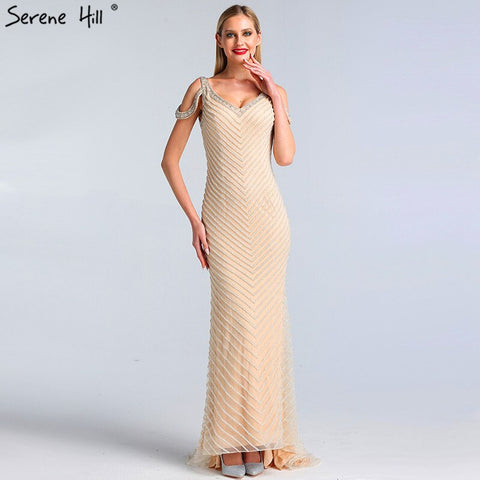 Sale Dubai Silver Sleeveless Luxury Evening Dresses 2025 Latest Design V-Neck Sexy Mermaid Evening Gowns LA60812