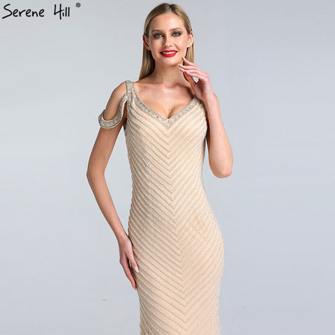 Sale Dubai Silver Sleeveless Luxury Evening Dresses 2025 Latest Design V-Neck Sexy Mermaid Evening Gowns LA60812