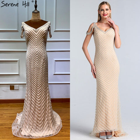Sale Dubai Silver Sleeveless Luxury Evening Dresses 2025 Latest Design V-Neck Sexy Mermaid Evening Gowns LA60812