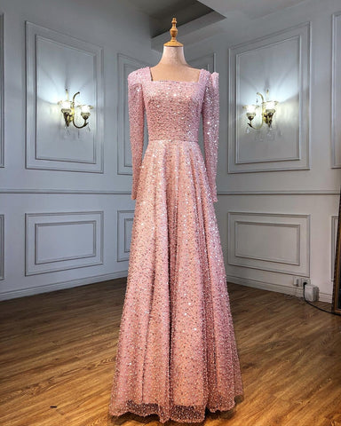 Dubai White A-Line Sexy Luxury Evening Dresses 2025 Beading Long Sleeve Sexy Formal Dress LA70271