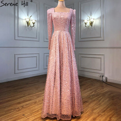 Dubai White A-Line Sexy Luxury Evening Dresses 2025 Beading Long Sleeve Sexy Formal Dress LA70271