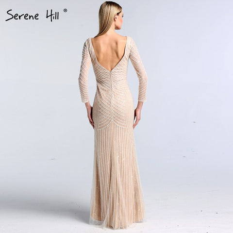 On Sale No Return No Refund Sale Dubai White Nude Luxury Long Sleeves Evening Dresses 2025 Latest Design Full Beading Mermaid Formal Dress LA60958