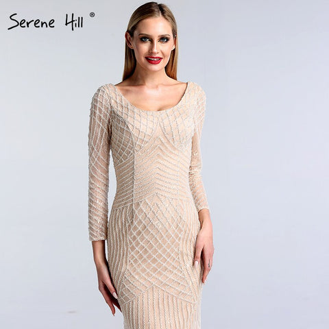 On Sale No Return No Refund Sale Dubai White Nude Luxury Long Sleeves Evening Dresses 2025 Latest Design Full Beading Mermaid Formal Dress LA60958